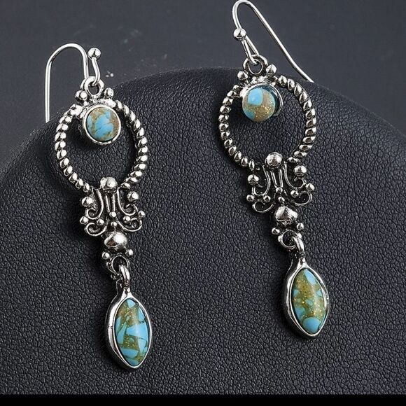 FAUX Turquoise French Hook Dangle Earrings - Picture 7 of 7